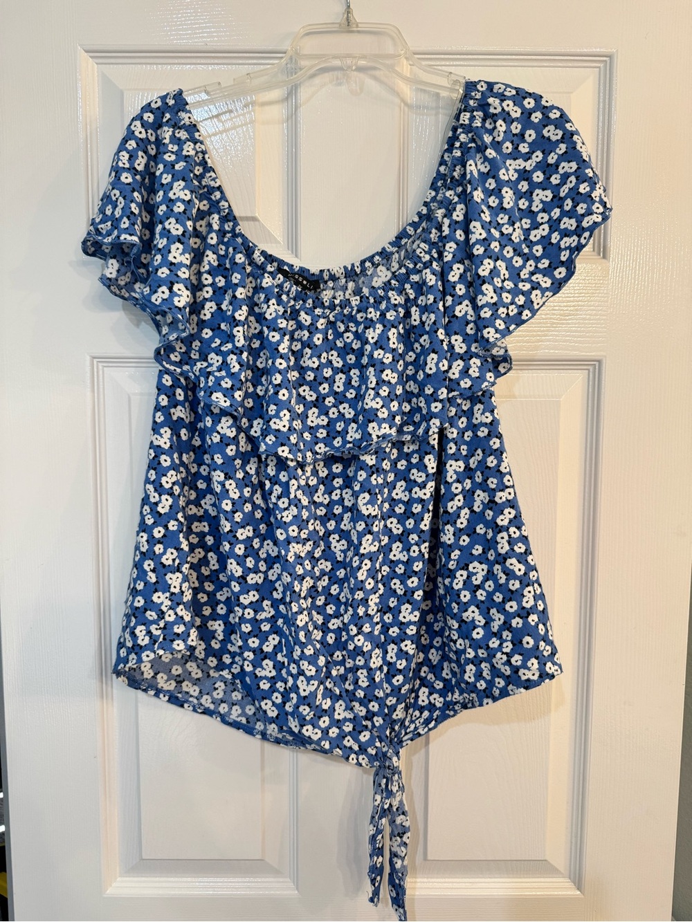 Miss Lili Floral Ruffle Tie-Hem Off Shoulder Top